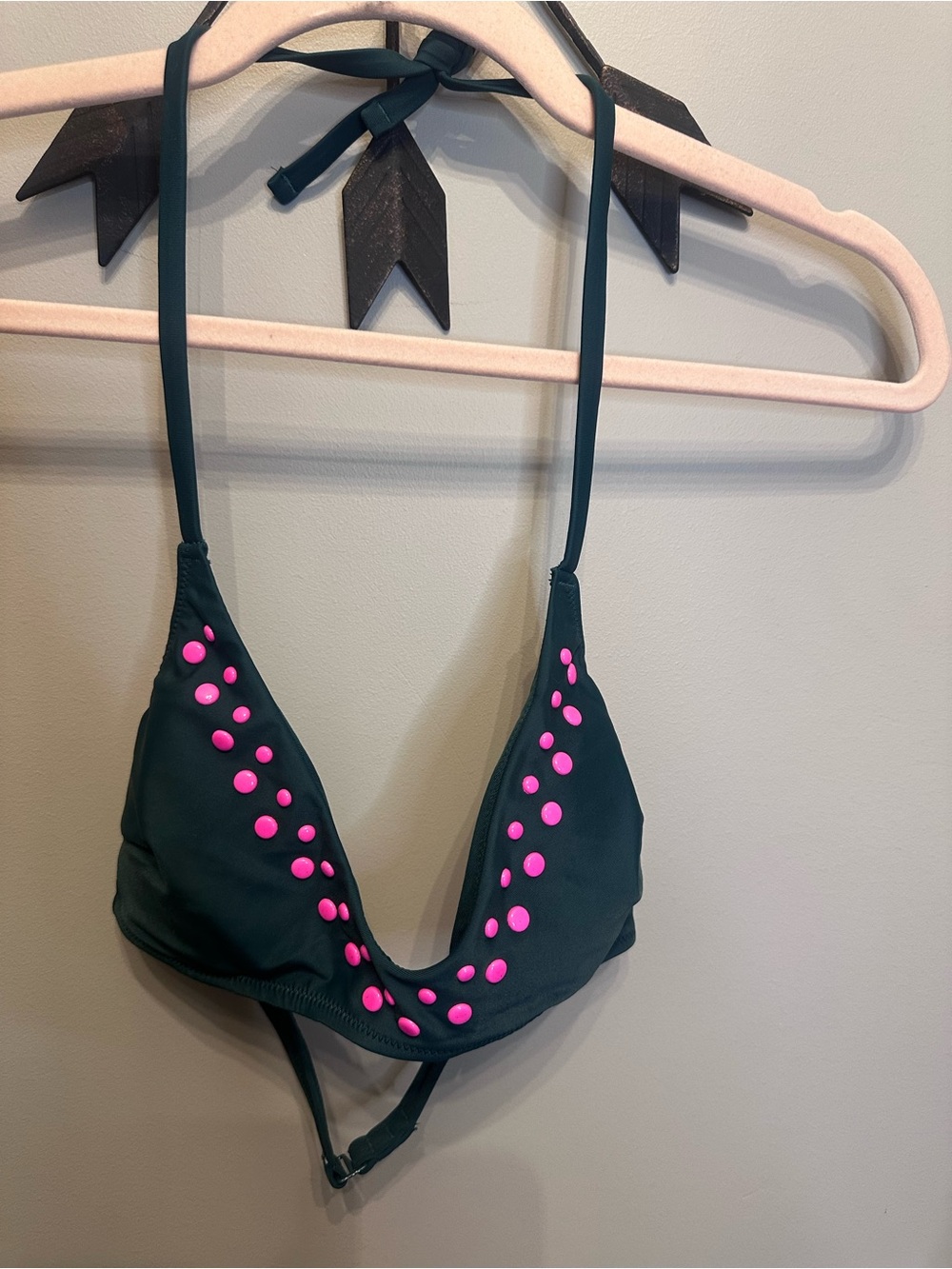 Deep Teal Bikini Top with Pink Stud Accent